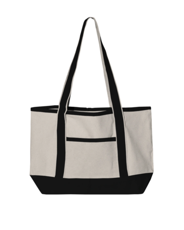 Model wearing a Q125800 Q-Tees 20L Small Canvas Deluxe Tote